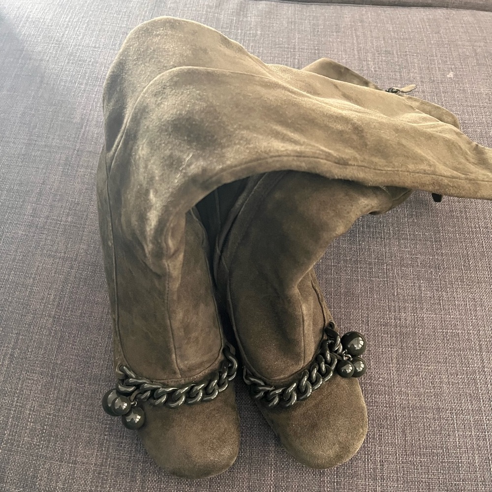 Olive Green Knee-High Boots - Picture 8 of 13